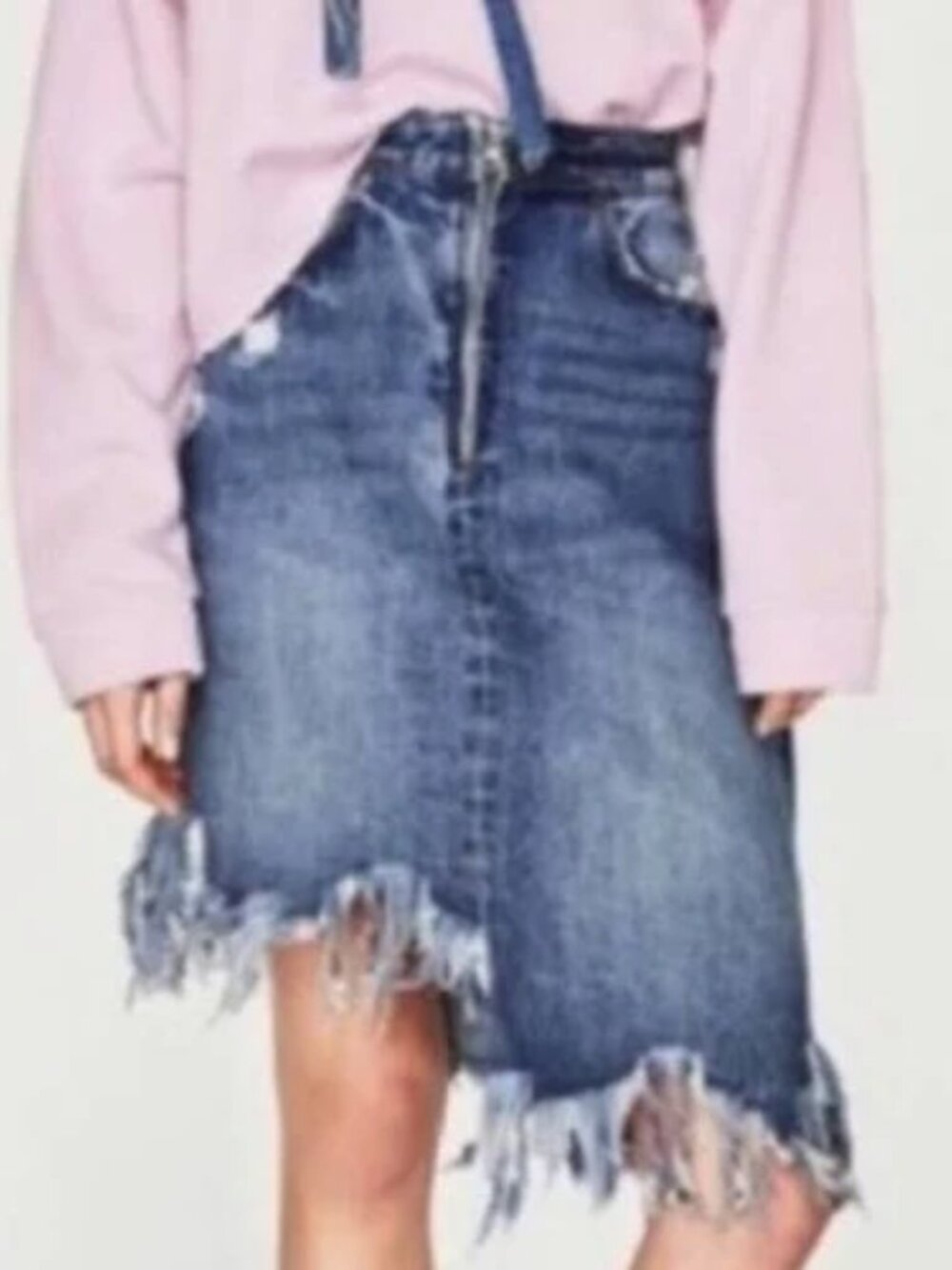 ZARA IX’D Denim Makers Asymmetrical Knee Length Denim Jean Skirt Size XS - Picture 6 of 10